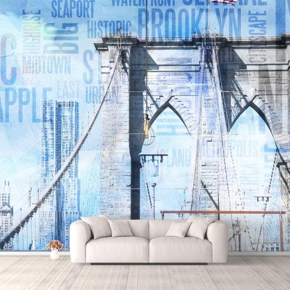 IDEA4WALL 4pcs City Illustration Peel and Stick Wallpaper Removable Wall Murals Large Wall Stickers for Home Decoration, 66"x24"