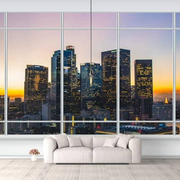 IDEA4WALL 4pcs City Landscape Peel and Stick Wallpaper Removable Wall Murals Large Wall Stickers for Home Decoration, 66"x24"