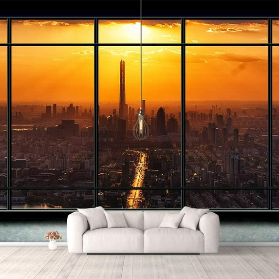 IDEA4WALL 4pcs City Landscape Peel and Stick Wallpaper Removable Wall Murals Large Wall Stickers for Home Decoration, 66"x24"