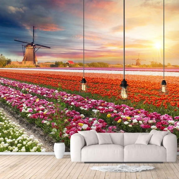 IDEA4WALL 4pcs Floral Peel and Stick Wallpaper Removable Wall Murals Large Wall Stickers for Home Decoration, 66"x24"