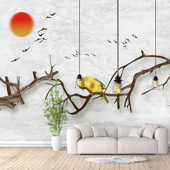 IDEA4WALL 4pcs Floral Peel and Stick Wallpaper Removable Wall Murals Large Wall Stickers for Home Decoration, 66"x24"