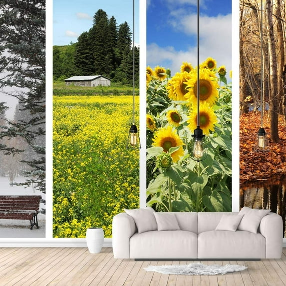 IDEA4WALL 4pcs Floral Peel and Stick Wallpaper Removable Wall Murals Large Wall Stickers for Home Decoration, 66"x24"