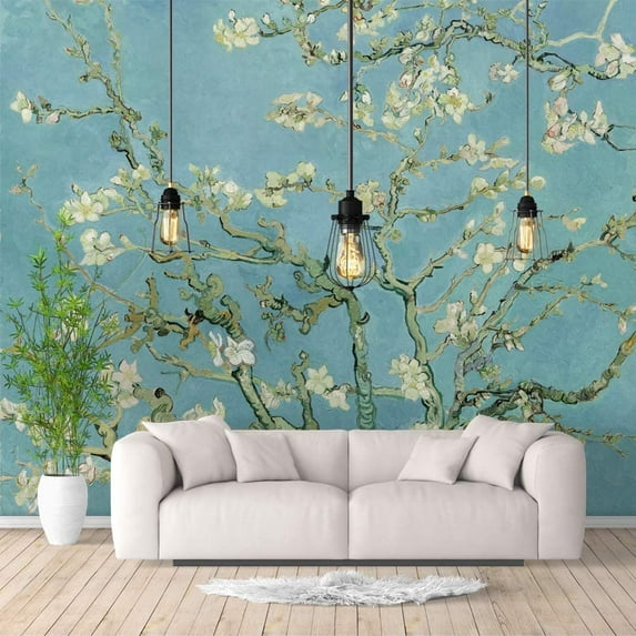 IDEA4WALL 4pcs Green Almond Blossom by Van Gogh Wallpaper Peel and Stick Large Wall Stickers for Wall Decal - 66x96 inches