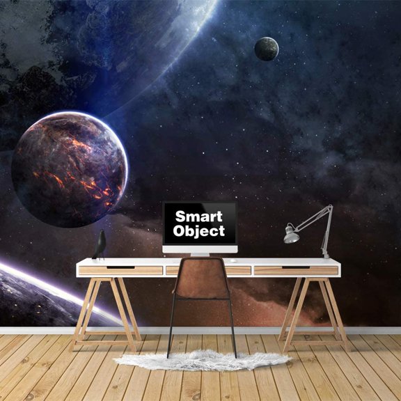 IDEA4WALL 4pcs Planets of Solar System Peel and Stick Wallpaper Removable Wall Murals Large Wall Stickers for Home Decoration, 66"x24"