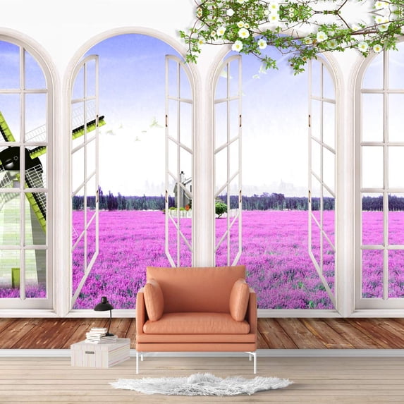 IDEA4WALL 4pcs Vies from French Window Peel and Stick Wallpaper Removable Wall Murals Large Wall Stickers for Home Decoration, 66"x24"