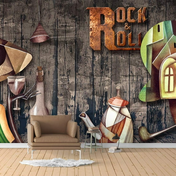 IDEA4WALL 4pcs Vintage Bar Theme Peel and Stick Wallpaper Removable Wall Murals Large Wall Stickers for Home Decoration, 66"x24"