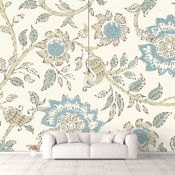 IDEA4WALL 4pcs Vintage Flowers Peel and Stick Wallpaper Removable Wall Murals Large Wall Stickers for Home Decoration, 66"x24"