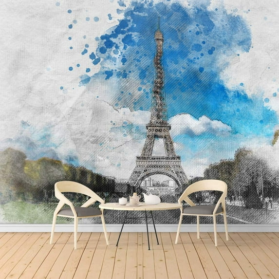 IDEA4WALL 4pcs Watercolor Painting Peel and Stick Wallpaper Removable Wall Murals Large Wall Stickers for Home Decoration, 66"x24"