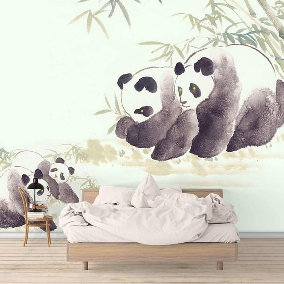 IDEA4WALL 4pcs Watercolor Panda Peel and Stick Wallpaper Removable Wall Murals Large Wall Stickers for Home Decoration, 66"x24"