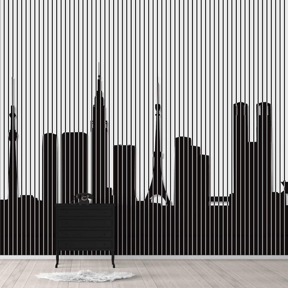 IDEA4WALL 6pcs Abstract Black and White Building Peel and Stick Wallpaper Removable Wall Murals Large Wall Stickers for Home Decoration, 100"x24"