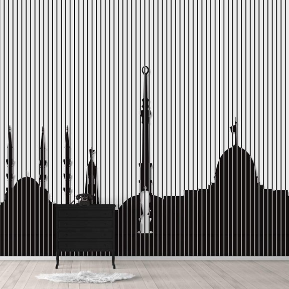 IDEA4WALL 6pcs Abstract Black and White Building Peel and Stick Wallpaper Removable Wall Murals Large Wall Stickers for Home Decoration, 100"x24"