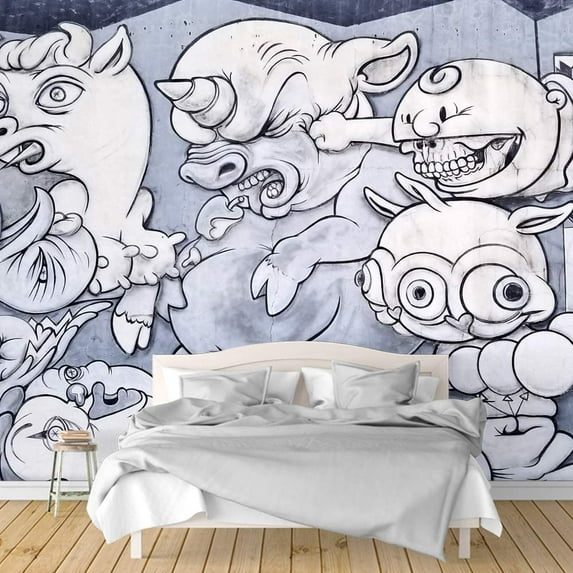 IDEA4WALL 6pcs Banksy Street Art Peel and Stick Wallpaper Removable Wall Murals Large Wall Stickers for Home Decoration, 100"x24"