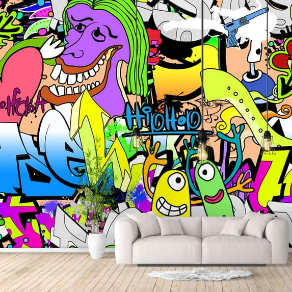 IDEA4WALL 6pcs Banksy Street Graffiti Peel and Stick Wallpaper Removable Wall Murals Large Wall Stickers for Home Decoration, 100"x24"