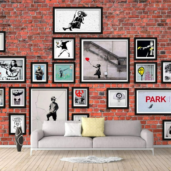 IDEA4WALL 6pcs Banksy Style Collage Peel and Stick Wallpaper Removable Wall Murals Large Wall Stickers for Home Decoration, 100"x24"