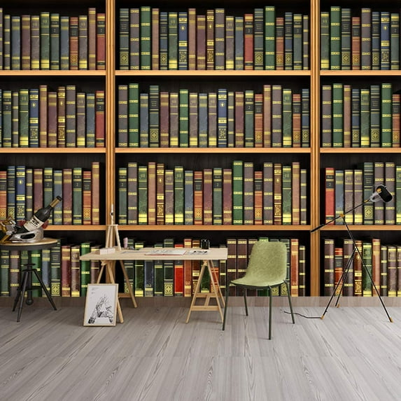 IDEA4WALL 6pcs Bookshelf Pattern Peel and Stick Wallpaper Removable Wall Murals Large Wall Stickers for Home Decoration, 100"x24"