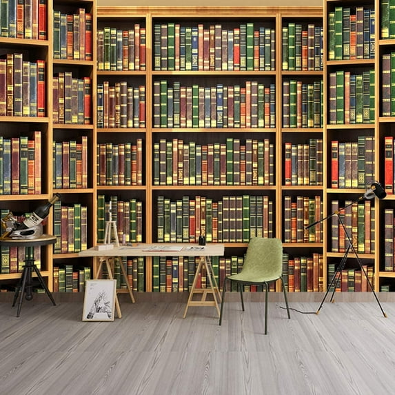 IDEA4WALL 6pcs Bookshelf Pattern Peel and Stick Wallpaper Removable Wall Murals Large Wall Stickers for Home Decoration, 100"x24"