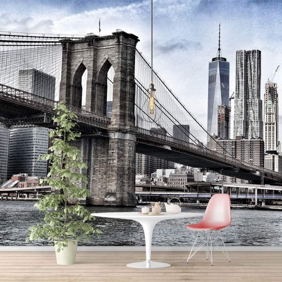 IDEA4WALL 6pcs Brooklyn Bridge Peel and Stick Wallpaper Removable Wall Murals Large Wall Stickers for Home Decoration, 100"x24"