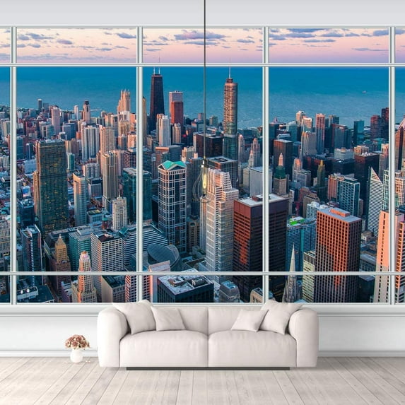 IDEA4WALL 6pcs City Landscape Peel and Stick Wallpaper Removable Wall Murals Large Wall Stickers for Home Decoration, 100"x24"