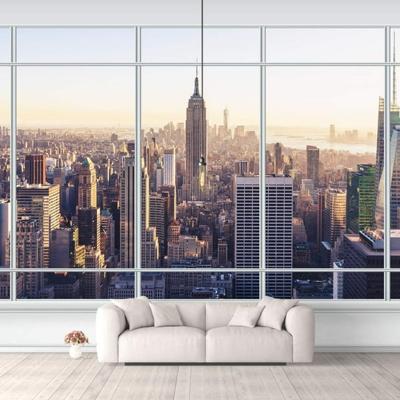 IDEA4WALL 6pcs City Landscape Peel and Stick Wallpaper Removable Wall Murals Large Wall Stickers for Home Decoration, 100"x24"