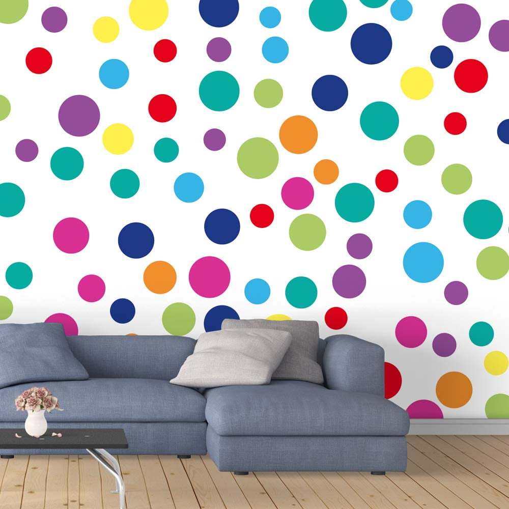 IDEA4WALL 6pcs Colorful Dots Peel and Stick Wallpaper Removable Wall Murals Large Wall Stickers for Home Decoration, 100"x24"