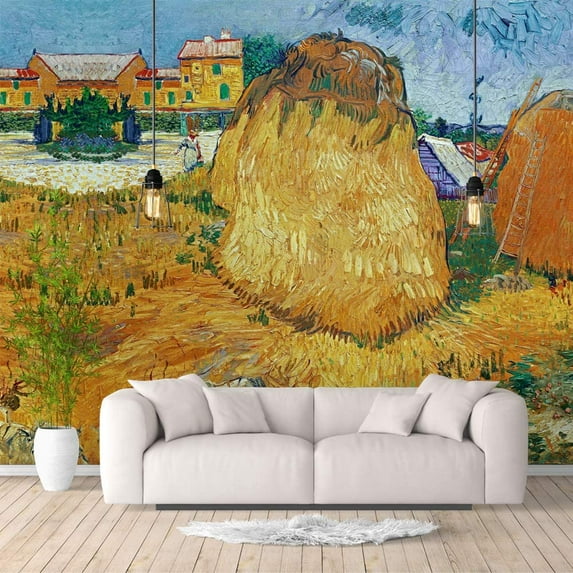 IDEA4WALL 6pcs Golden Straw Pile by Vincent van Gogh Peel and Stick Wallpaper Removable Wall Murals Large Wall Stickers for Home Decoration - 100x144 inches