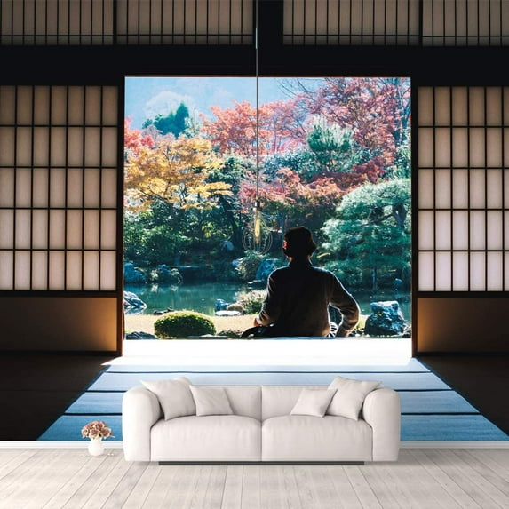 IDEA4WALL 6pcs Japanese Style Grid Door View Peel and Stick Wallpaper Removable Wall Murals Large Wall Stickers for Home Decoration, 100"x24"
