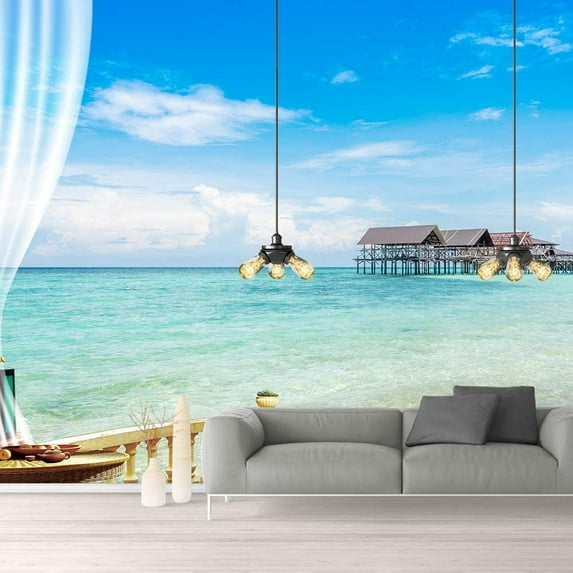 IDEA4WALL 6pcs Landscape from Balcony Peel and Stick Wallpaper Removable Wall Murals Large Wall Stickers for Home Decoration, 100"x24"