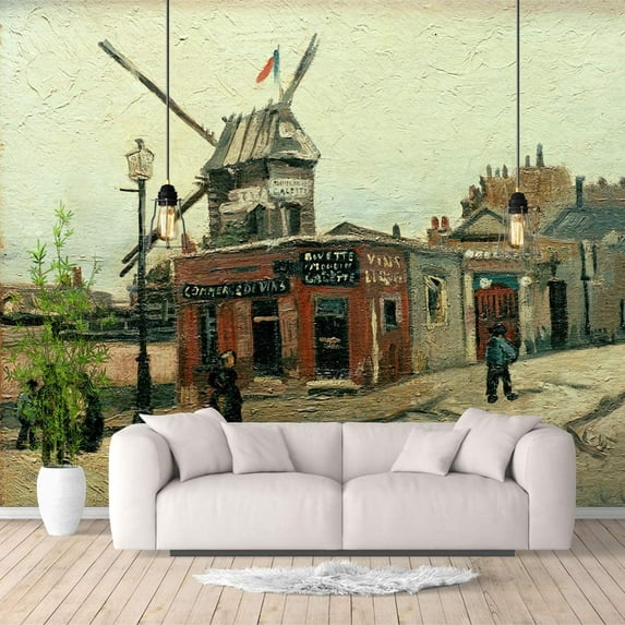 IDEA4WALL 6pcs Le Moulin de la Galette by Vincent van Gogh Peel and Stick Wallpaper Removable Wall Murals Large Wall Stickers for Home Decoration - 100x144 inches