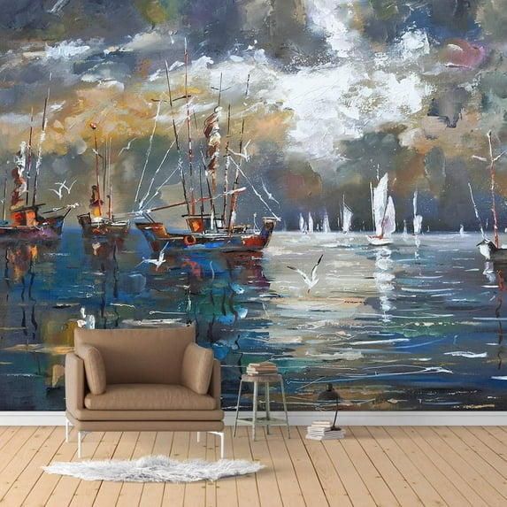 IDEA4WALL 6pcs Oil Painting Peel and Stick Wallpaper Removable Wall Murals Large Wall Stickers for Home Decoration, 100"x24"