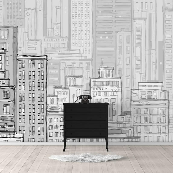 IDEA4WALL 6pcs Pencil Drawing Peel and Stick Wallpaper Removable Wall Murals Large Wall Stickers for Home Decoration, 100"x24"