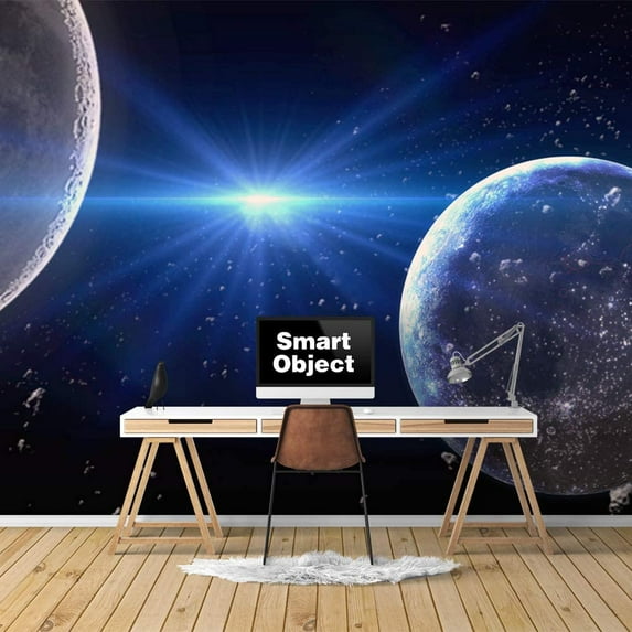 IDEA4WALL 6pcs Planets of Solar System Peel and Stick Wallpaper Removable Wall Murals Large Wall Stickers for Home Decoration, 100"x24"