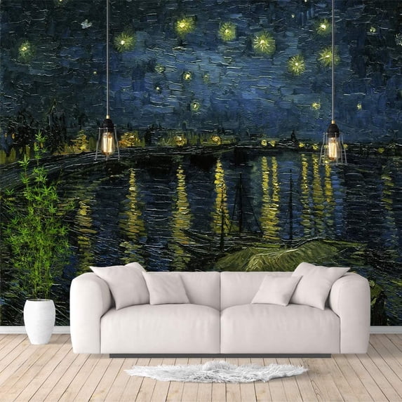 IDEA4WALL 6pcs Starry Night by Van Gogh Peel and Stick Wallpaper Removable Wall Murals Large Wall Stickers for Home Decoration - 100x144 inches