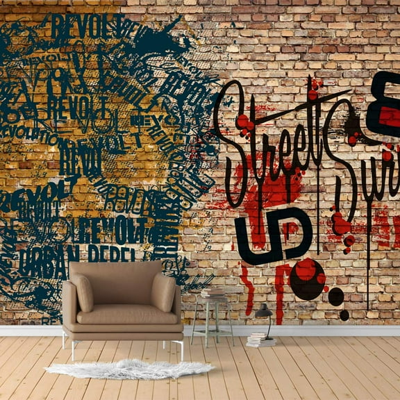 IDEA4WALL 6pcs Street Graffiti Art Peel and Stick Wallpaper Removable Wall Murals Large Wall Stickers for Home Decoration, 100"x24"