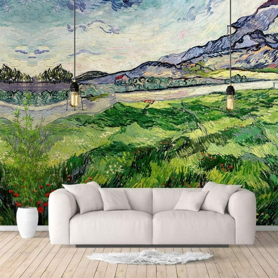 IDEA4WALL 6pcs Van Gogh Green Natural Grassland Wallpaper Removable Wall Murals for Wall Decal - 100x144 inches