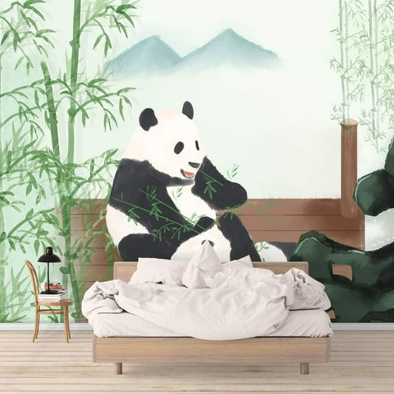 IDEA4WALL 6pcs Watercolor Panda Peel and Stick Wallpaper Removable Wall Murals Large Wall Stickers for Home Decoration, 100"x24"