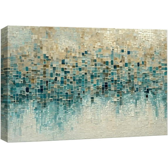 IDEA4WALL Adhesive Canvas Print Wall Art Blue & White & Brown Mosaic Wall Decor Pastel Color Fragments Modern Art Contemporary Calm/Relax/Zen for Living Room, Bedroom, Office - 16"x24"