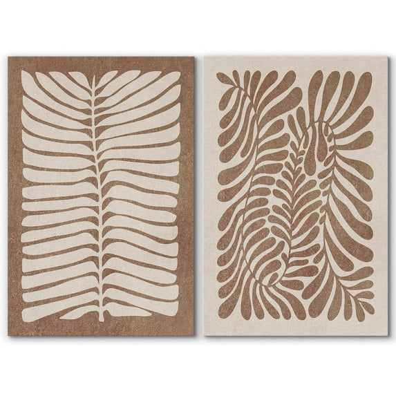 IDEA4WALL Adhesive Canvas Print Wall Art Set Abstract Retro Forest Leaf Collage Retro Art Nature Wilderness Fine Art Vintage Botanical Decor for Living Room, Bedroom, Office - Canvas 16"x24"x2