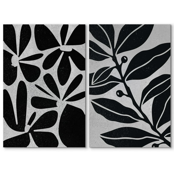 IDEA4WALL Adhesive Canvas Print Wall Art Set Black Wildflowers Illustration Fine Art Decorative Bohemian Minimalist Floral Botanical Artwork for Living Room, Bedroom, Office - Canvas 16"x24"x2