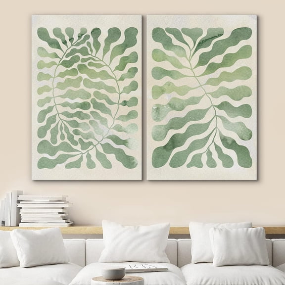 IDEA4WALL Adhesive Canvas Print Wall Art Set Forest Leaves Green Botanical Wall Decor Antique Bohemian Floral Fine Art Retro Wilderness Artwork for Living Room, Bedroom, Office - Canvas 16"x24"x2