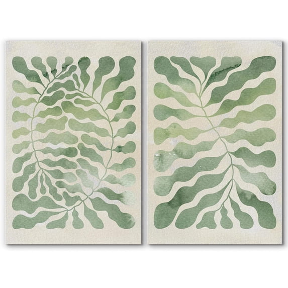 IDEA4WALL Adhesive Canvas Print Wall Art Set Forest Leaves Green Botanical Wall Decor Antique Bohemian Floral Fine Art Retro Wilderness Artwork for Living Room, Bedroom, Office - Canvas 24"x36"x2