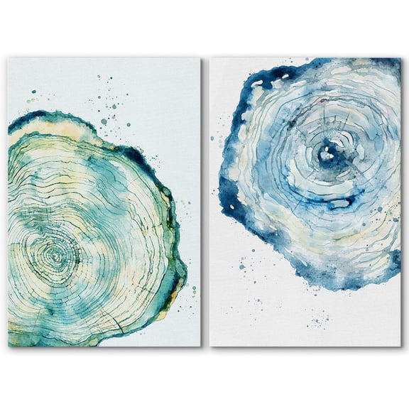 IDEA4WALL Adhesive Canvas Print Wall Art Set Navy Teal Tree Wood Ring Collage Vintage Art Country Decor Pastel Colorful Nature Wilderness Artwork for Living Room, Bedroom, Office - Canvas 16"x24"x2