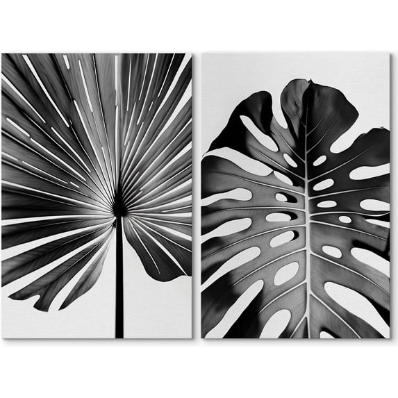 IDEA4WALL Adhesive Canvas Print Wall Art Set Tropical Leaf & Monstera Jungle Leaf Illustration Modern Art Decor Bohemian Nature Botanical Art for Living Room, Bedroom, Office - Canvas 24"x36"x2