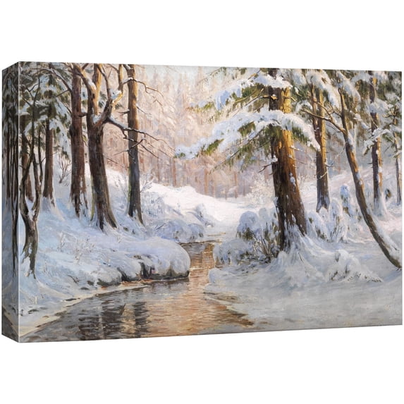 IDEA4WALL Adhesive Canvas Wall Art Frozen Tree Trunks & River in Winter Landscape Art Rustic Nature Wilderness Forest Scenery Print Relax/Calm for Living Room, Bedroom, Office - 24"x36"