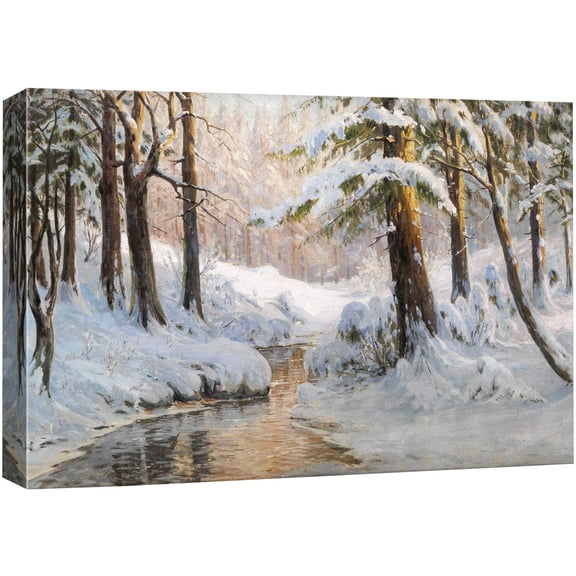 IDEA4WALL Adhesive Canvas Wall Art Frozen Tree Trunks & River in Winter Landscape Art Rustic Nature Wilderness Forest Scenery Print Relax/Calm for Living Room, Bedroom, Office - 12"x18"