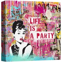IDEA4WALL Canvas Print Wall Art Audrey Hepburn Banksy Spray Paint Portrait Graffiti & Street Art Abstract Illustrations Modern Art Decorative Bohemian Multicolor for Rooms - 16"x16"