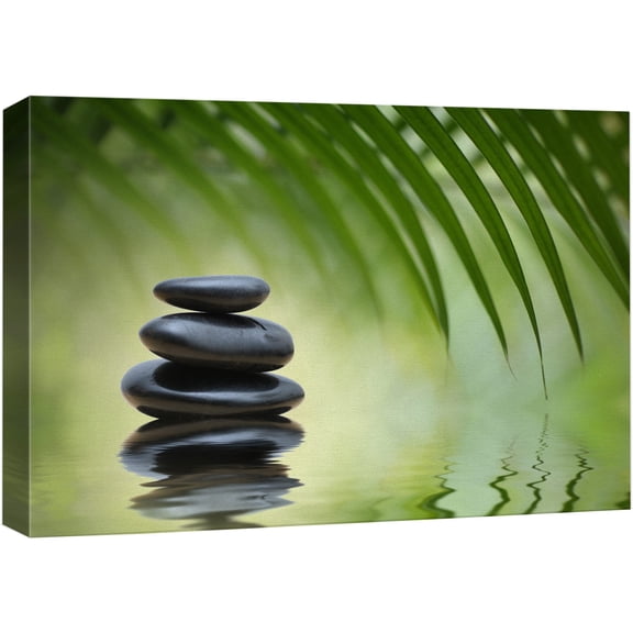 IDEA4WALL Canvas Print Wall Art - Black Rocks on River & Green Tropical Leaves - Nature Landscape Photography Realism Scenic Cool for Living Room, Bedroom, Office - 12"x18"