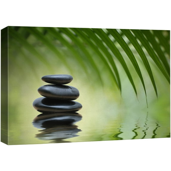 IDEA4WALL Canvas Print Wall Art - Black Rocks on River & Green Tropical Leaves - Nature Landscape Photography Realism Scenic Cool for Living Room, Bedroom, Office - 32"x48"