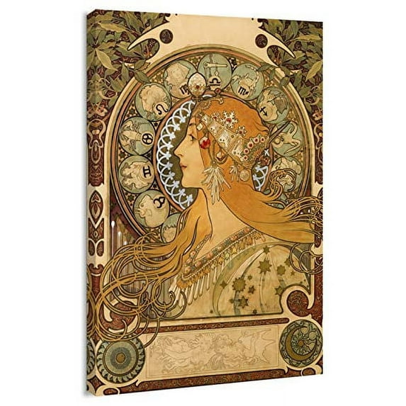 IDEA4WALL Canvas Print Wall Art - Classic Poster Zodiac by Alphonse Mucha - Ancient Greece Retro Painting for Home Decor - 32"x48"