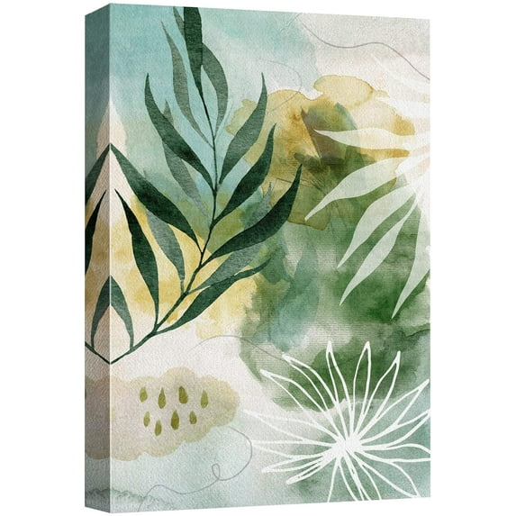 IDEA4WALL Canvas Print Wall Art Green Pastel Forest Plant Flower Abstract Nature Illustrations Floral Botanical Painting Artwork Clam/Relax Colorful Wilderness for Rooms - 16"x24"
