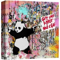 IDEA4WALL Canvas Print Wall Art Panda with Guns Banksy Spray Paint Graffiti & Street Art Abstract Illustrations Modern Art Decorative Bohemian Multicolor for Rooms - 16"x16"